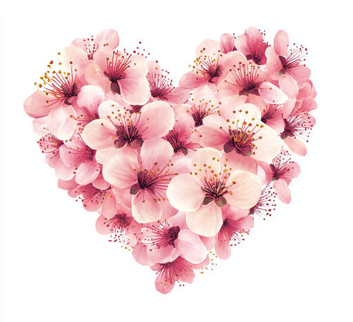 Vector heart of pink peach blossoms on white background, flat design