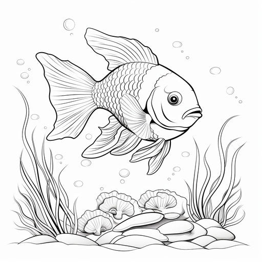 Kid fish in an aquarium coloring page