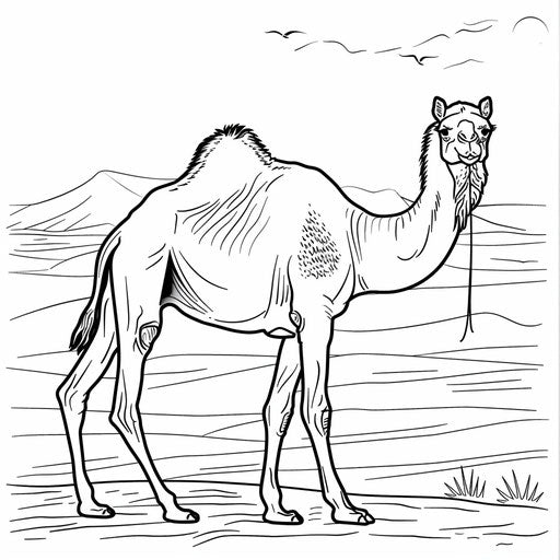 Camel walking on plain for coloring book page