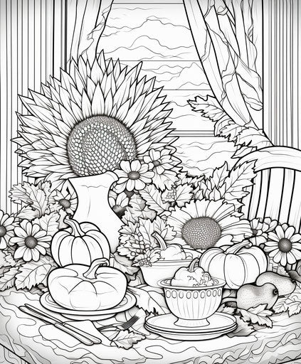 Darkly whimsical Thanksgiving coloring pages