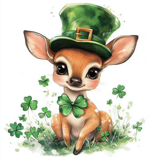 Cute St. Patrick's Day baby deer with big green hat