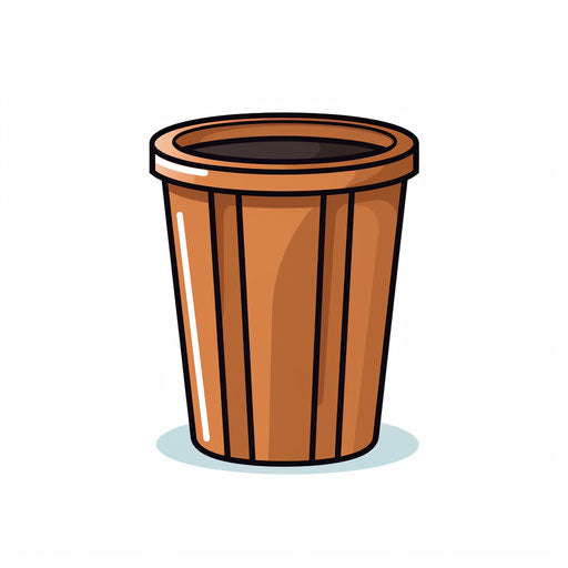 Minimalist style drawing of trash bin, on white background