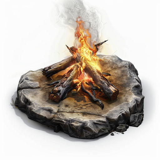 Realistic campfire on white background with detailed textures