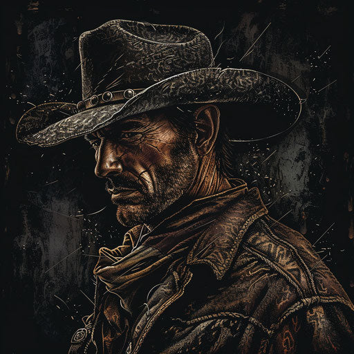 Realistic cowboy illustration on dark background