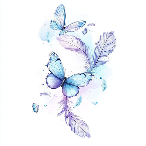 Clipart style butterfly tattoos for women in blue and purple