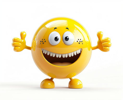 Excited yellow ball with hands and feet in white