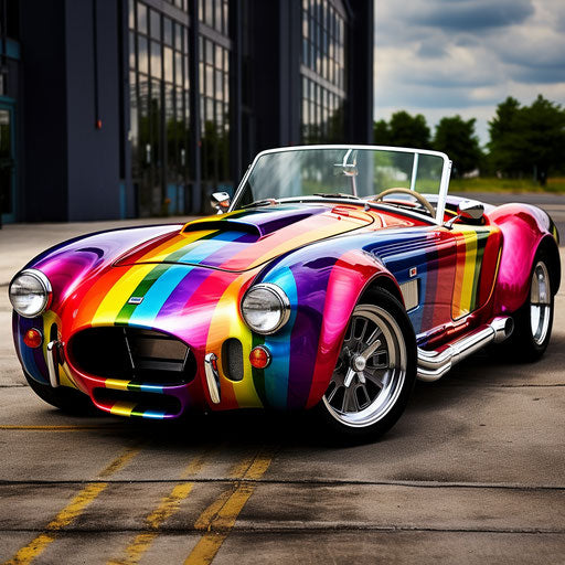 Shelby Cobra AC sports car in Rainbow colors