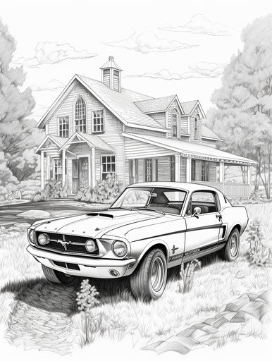 Ford Mustang coloring page, Yashica Mat-124G style
