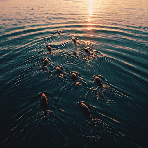 Dolphins creating ripples at dawn