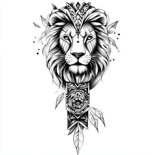 Men's bracelet tattoo with lion head motif and tribal accents