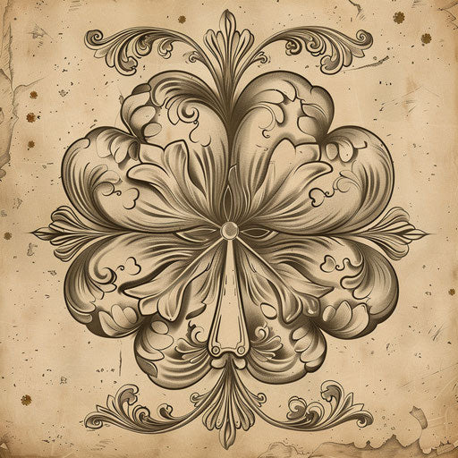 Vintage four leaf clover tattoo sketch in sepia tones
