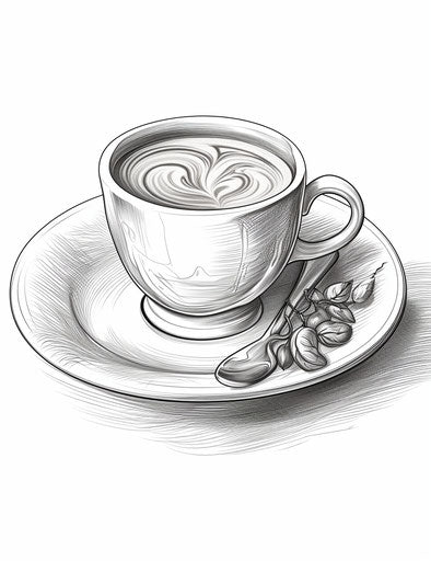 Vector illustration of a coffee cup and an earl ring, sculptural engraving style