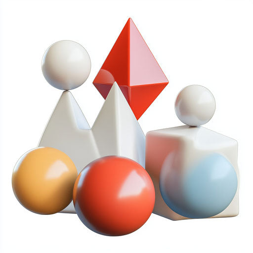 3D shapes in photo realistic style on flat white background, isolated clipart