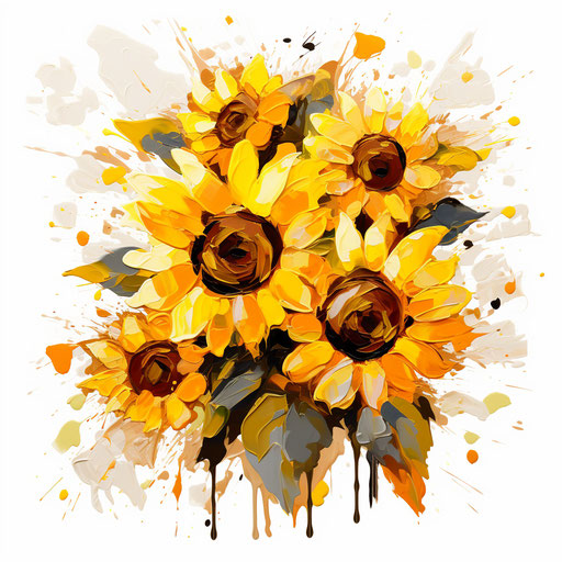 Sunflower clipart in the style of Impressionistic Art, on white background