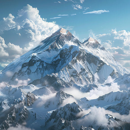 Everest in winter with snowy landscape, Patino style