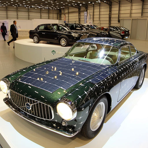 Eco car with solar panels and green tech at expo