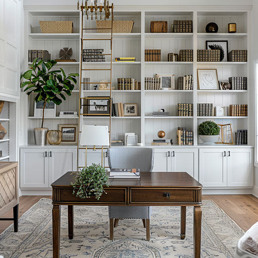 Home office with a library ladder