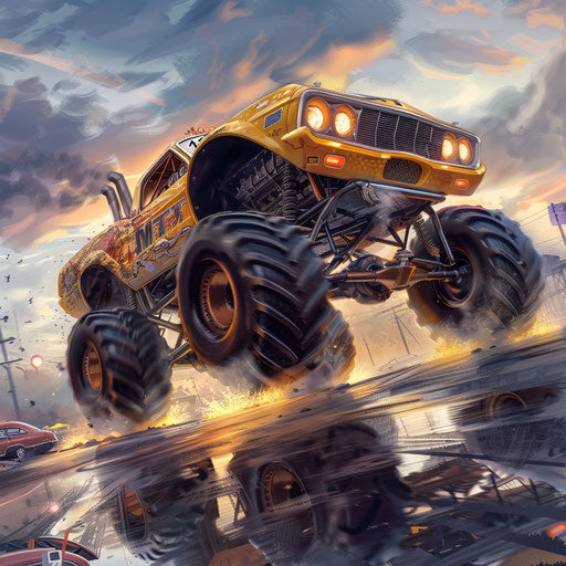 Monster Shelby Daytona crushing cars in monster truck rally