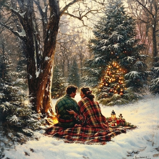 Winter picnic among Christmas trees