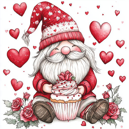 Valentine's Day gnome with roses and hearts