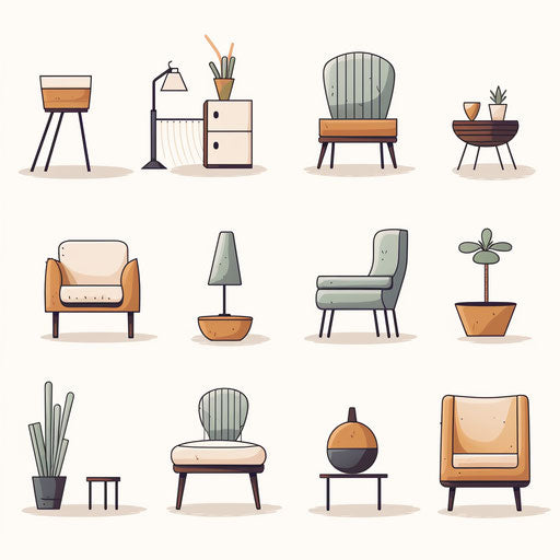 Minimalist furniture illustration on white background