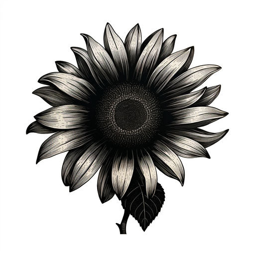 Sunflower in black and white, screen printing style, animated