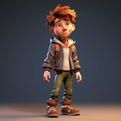 Cartoon 3d animation boy, in the style of young british artists