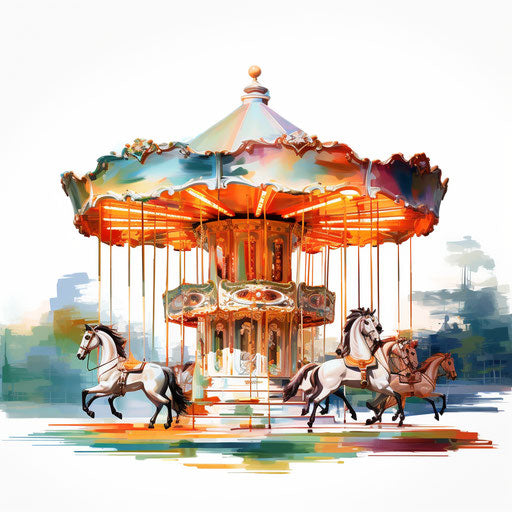 Carousel clipart in the style of Impressionistic Art, on a white background