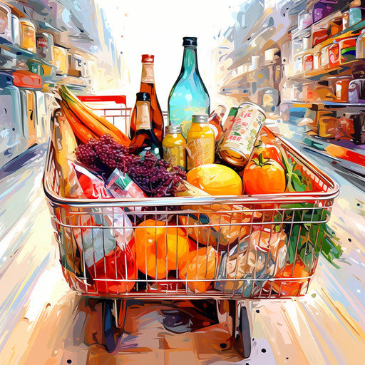 Grocery illustration in the style of Impressionistic Art, on white background
