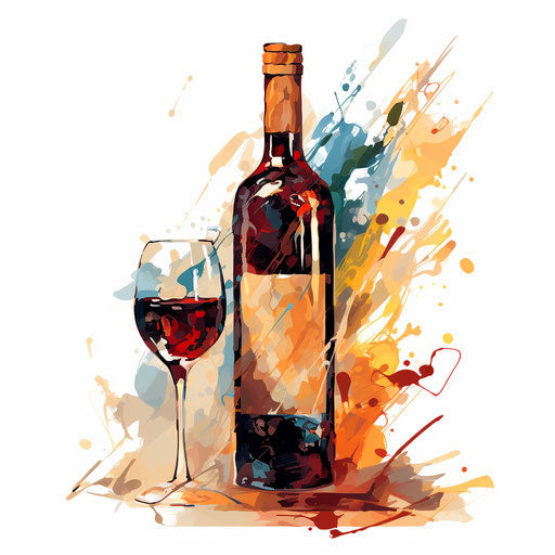 Wine bottle in Impressionistic style on white background
