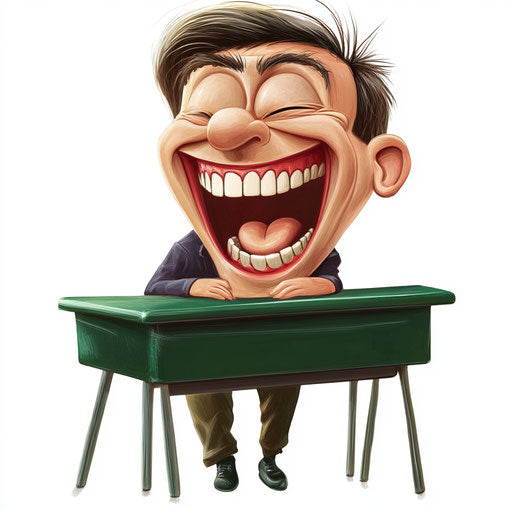 Humorous caricature of a classroom with exaggerated human characteristics