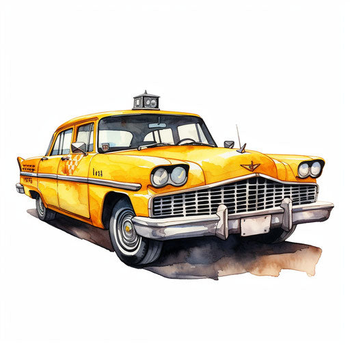 Taxi clipart in the style of Chiaroscuro Art, on a white background
