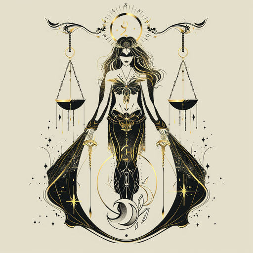 Elegant flat tattoo sketch of Libra zodiac sign