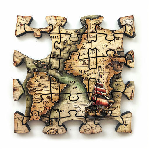 Vintage puzzle piece tattoo with old map design