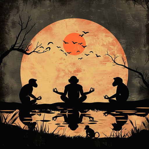 Yoga monkeys at sunrise