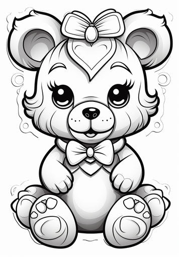 Coloring page of a cute teddy bear, in comic art style, lovecore 23:33
