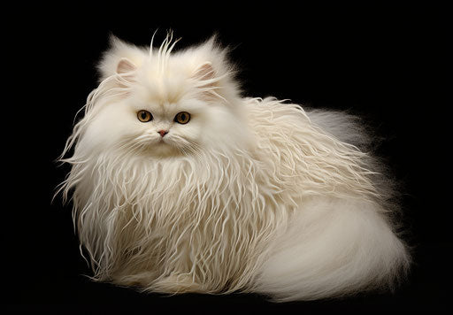 White female Persian cat hair, in the style of group f/64, dark white and silver, 1000-1400 CE