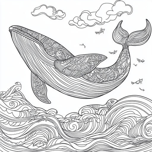 Majestic whale swallowing Jonah, intricate patterns