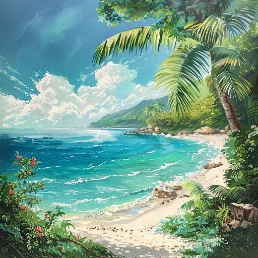 Tropical paradise with white sandy beach and crystal blue water