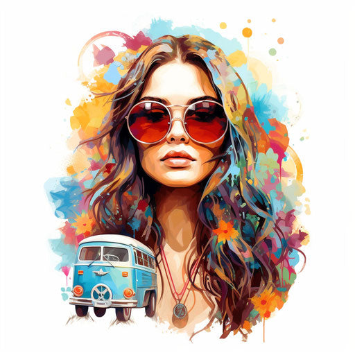 Hippie clipart in the style of Oil painting, on a white background