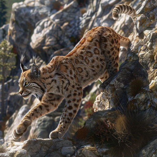 Agile feline in rocky mountains