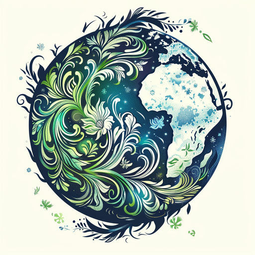 Decorative flat tattoo sketch of a globe with floral patterns