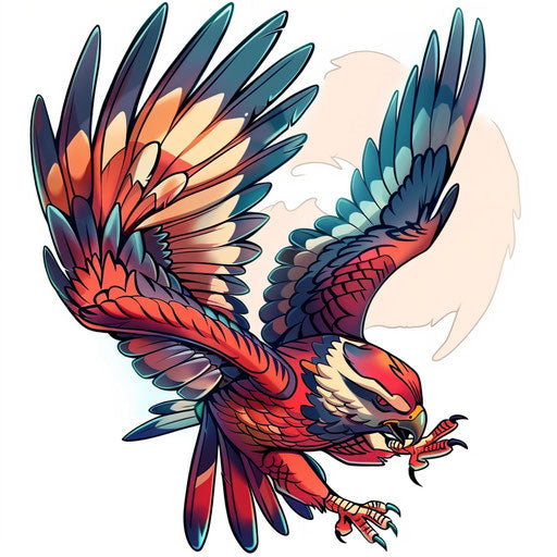 Playful and colorful hawk tattoo design