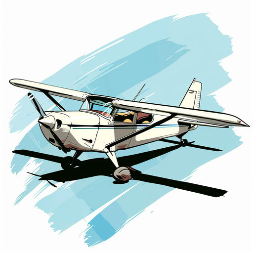 Tattoo sketch of a charming small single-engine airplane in sky blue and white, clipart design