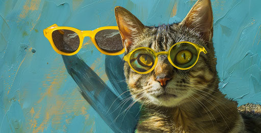 Cats cat cat in yellow glasses on blue background