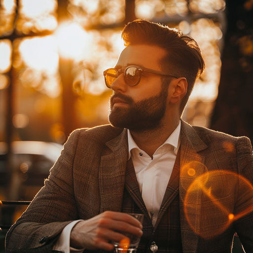 Businessman in golden hour after successful day