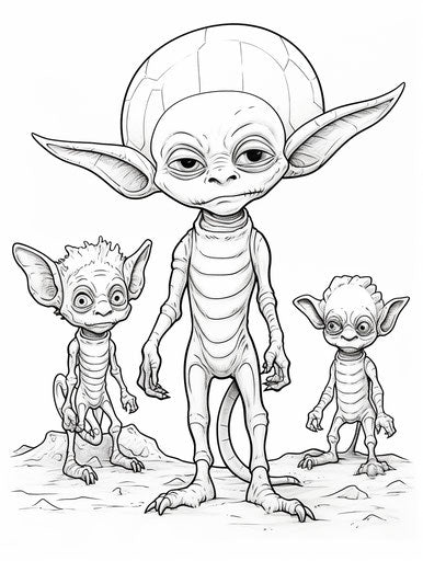 Alien and other Aliens coloring pages, comic art style