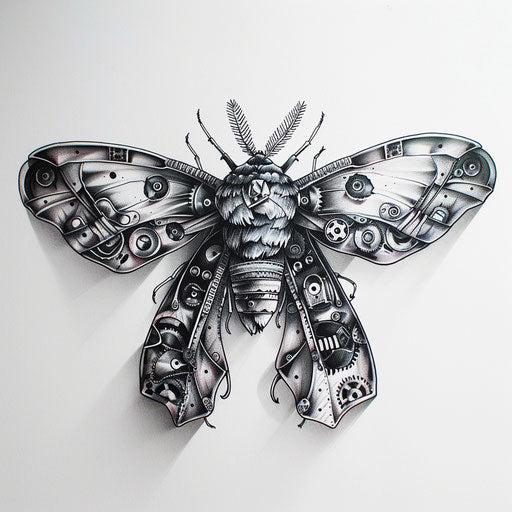 Steampunk influenced death moth tattoo drawing