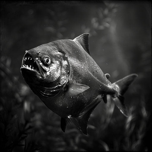 Piranha fish in black and white photo with strong contrasts