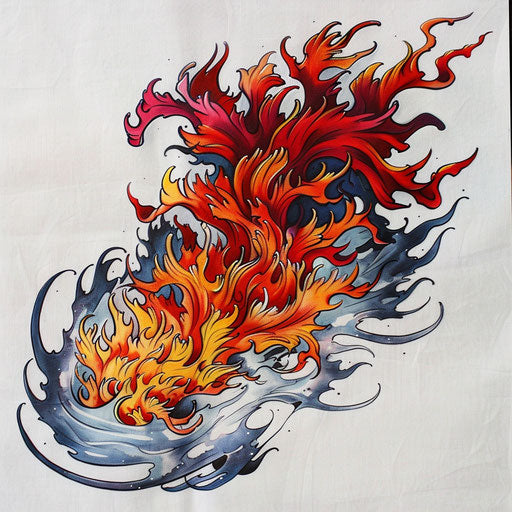 Traditional Japanese flame tattoo on white canvas